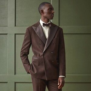 NWT Todd Snyder Italian Double-breasted Wool Peak Lapel Tuxedo Blazer Brown 40S